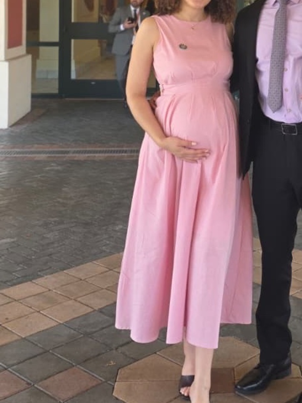 100% Cotton Pink Sleeveless Midi Dress w Pockets Size M - Picture 6 of 6
